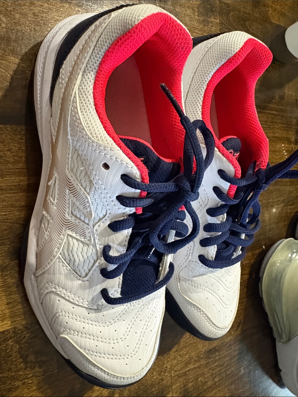 White ASICS Athletic Sneakers with Navy and Pink Accents-size 6 ladies